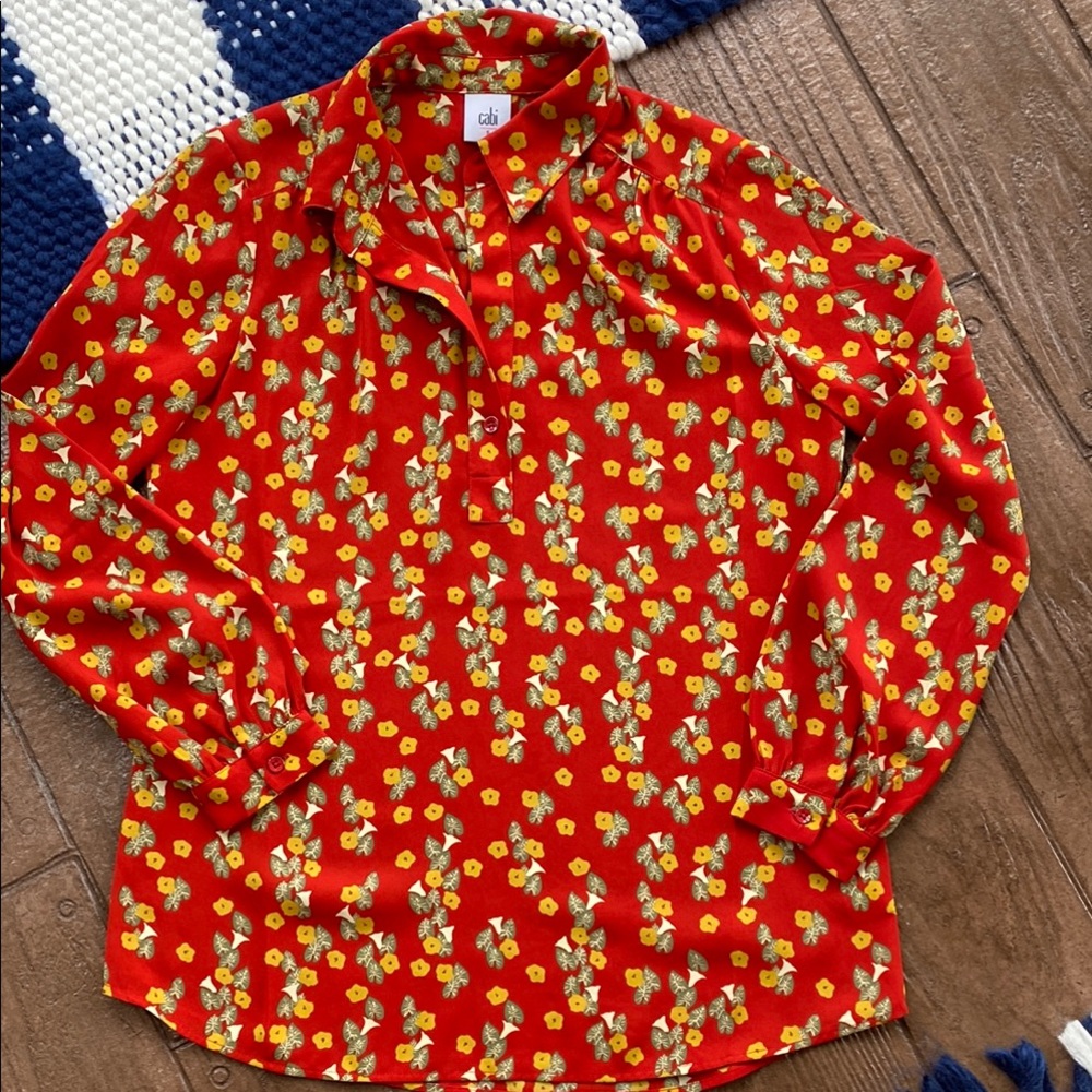 CAbi Belfry Blouse with Floral Design
